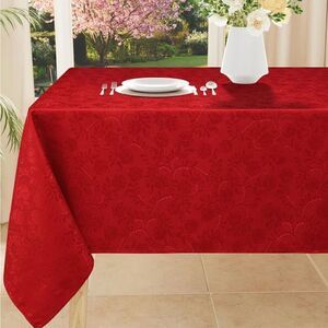 Rectangle Christmas RedTablecloth 60x84 Inch Waterproof Damask Jacquard Cloth